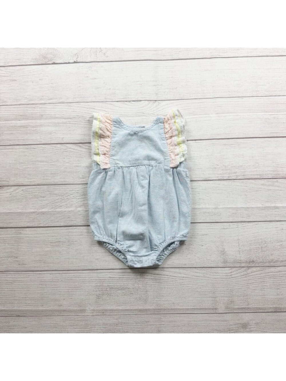 EGG Pastel Baby Blue Ruffled Romper Speckled Print 9-12 Months